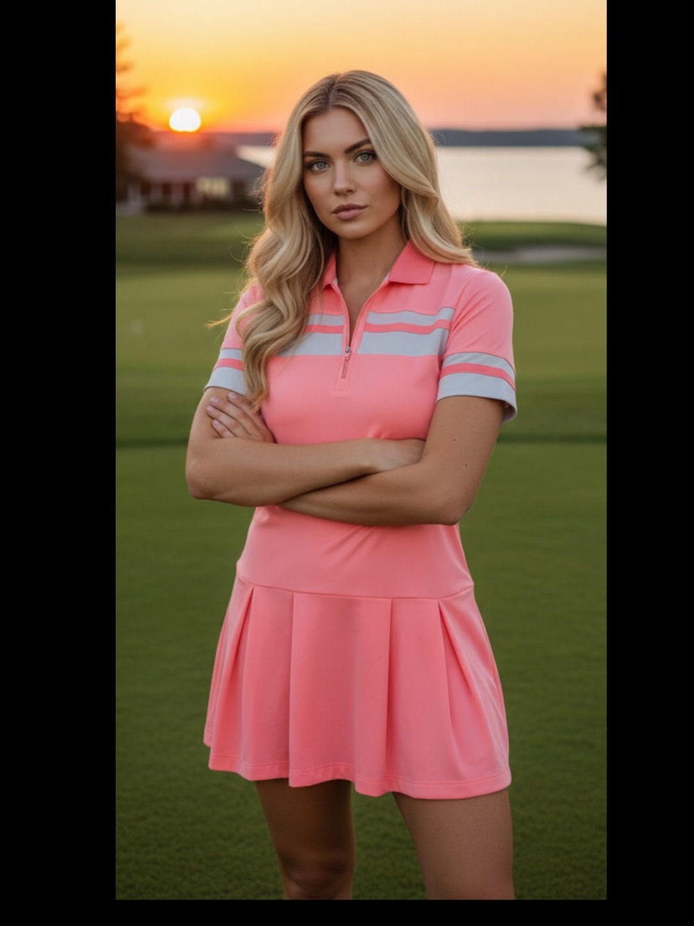 Bogner Coral Pink Polo Dress with White Stripes